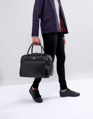 Fred Perry Perforated Leather Holdall In Black