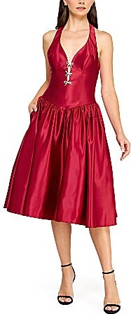 B. Darlin Satin Halter Neck Faux Pearl Bow Trim Midi Dress