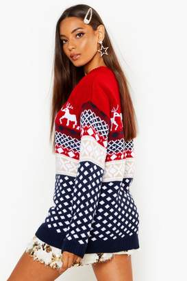 boohoo Contrast Festive Print Reindeers Christmas Sweater