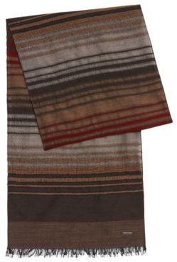 Hugo Boss Cantos Italian Wool Silk Striped Scarf One Size Brown