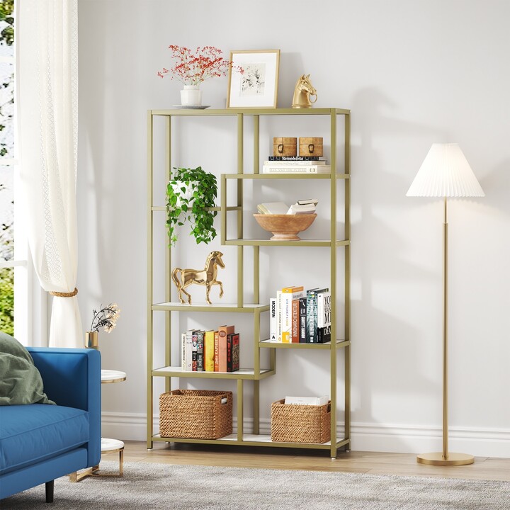 Lee Furniture Bookcase Bookshelf,5 Tier Faux Marble Etagere Bookcase