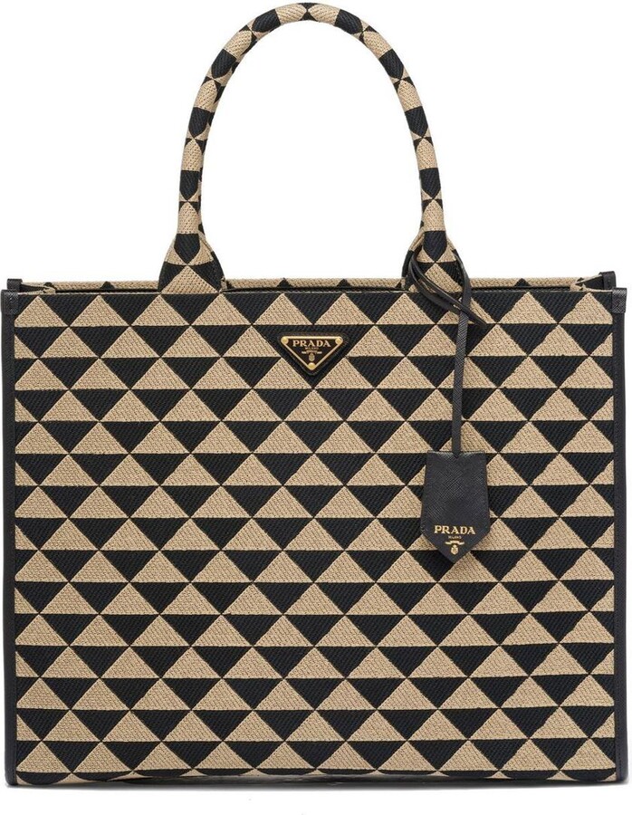 Prada Double Symbole Triangle Bag Leather and Jacquard Mini - ShopStyle