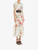 Thumbnail for your product : Alexander McQueen Endangered Flower Cape Sleeve Midi Dress