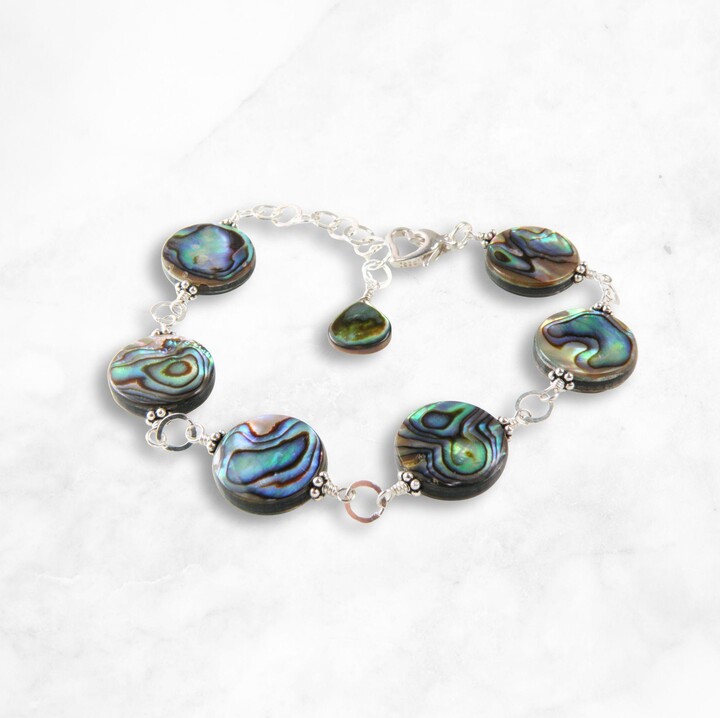 Etsy Abalone Shell Bracelet Sterling Silver Beach Wedding Jewelry Paua Disc Or Coin Shaped Ocean Inspired Anniversary Gift For Women