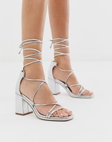 strappy silver block heels