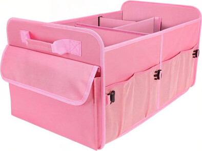 Car Trunk Organizer For SUV 72L Large Capacity Collapsible 4 Compartment Storage, Multicolor Car Accessories For Women/Men, Pink