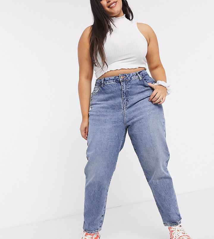 New Look Plus New Look Curve waist enhancing mom jeans in mid blue -  ShopStyle
