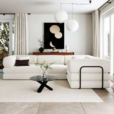 Latitude Run L-Shaped Modular Sofa Bed In Corduroy Fabric, Ideal For Living Rooms And Apartments