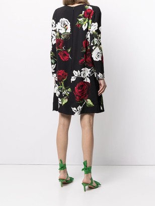 Dolce & Gabbana Pre-Owned Rose Print Long-Sleeved Dress