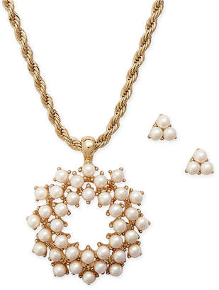 Charter Club Gold-Tone Imitation Pearl Pendant Necklace and Stud Earrings Set, Created for Macy's