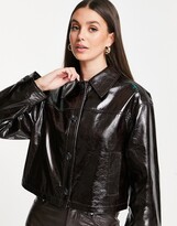 Thumbnail for your product : ASOS Tall ASOS DESIGN Tall cracked faux leather chuck on jacket in brown