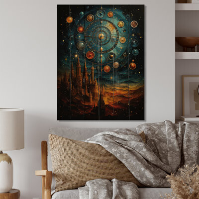 Trinx Astrology Astrological Mosaic - Astrology Print on Natural Pine Wood