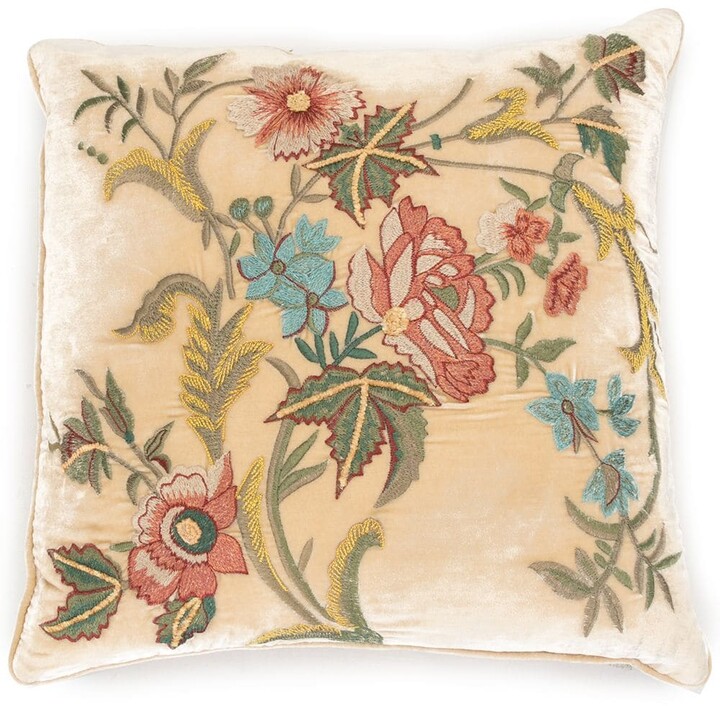 Decorative Silver Leaves Embroidery with Piping Floral Throw Pillow COVER 18 Brown 5929962 