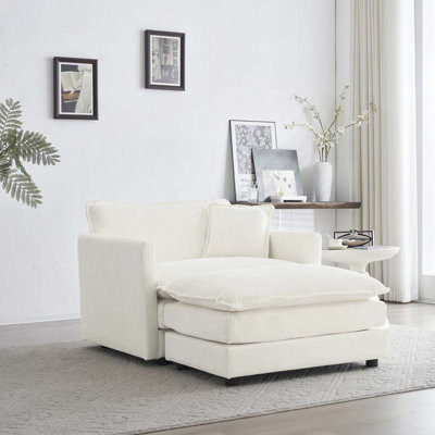 Latitude Run Chenille Upholstered Accent Chair with Ottoman Living Room Club Chair