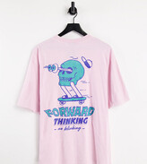 Thumbnail for your product : Collusion Unisex oversized t-shirt with cartoon skull print in pink acid wash