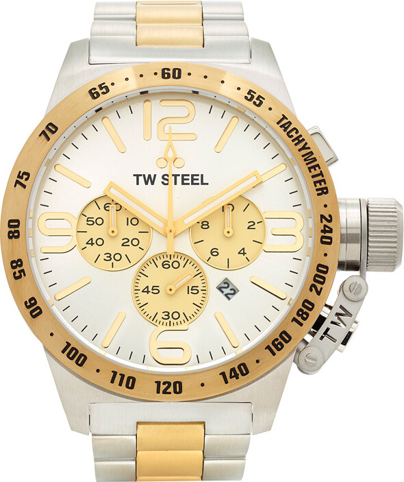 Zales Men's TW Steel Canteen Chronograph TwoTone Watch with Silver Dial (Model Cb34) ShopStyle