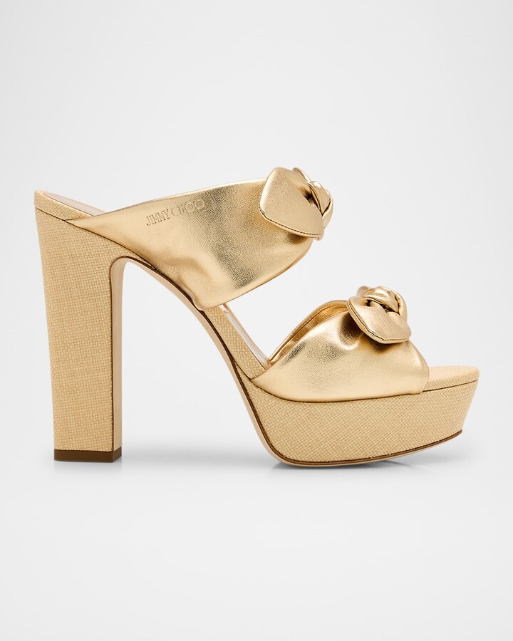 Jimmy Choo Rua 120 Raffia and Leather Platform Sandals