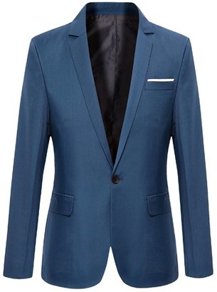 Sun Lorence(TM) Men Business Casual Slim Fit Formal Single Button Blazer Suit Coats Darkblue 2XL