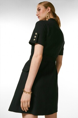 Karen Millen Multi Button Tie Waist Short Sleeve Dress