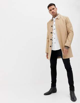 ASOS DESIGN slim shirt in white with grandad collar and contrast buttons