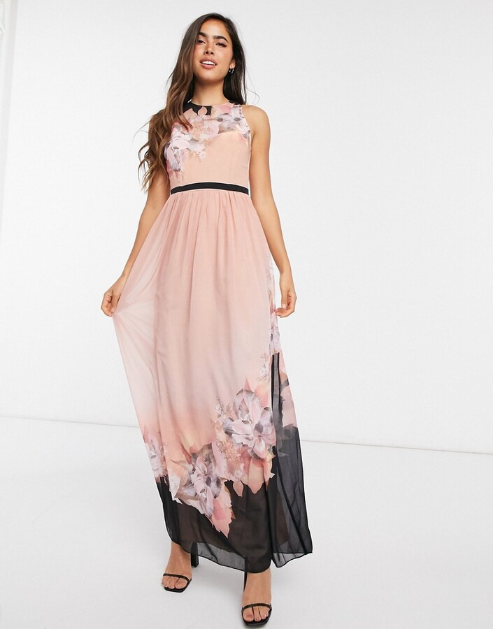 Little Mistress printed maxi dress in peach floral - ShopStyle