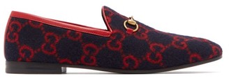 Gucci Jordaan Gg Wool Loafers - Womens - Navy