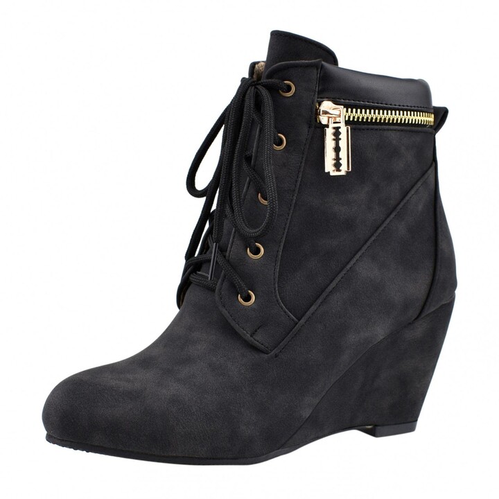 black faux fleece cuff wedge heel trainers