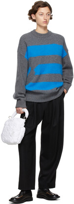 Ader Error Grey & Blue Crooked Stripe Crewneck Sweater