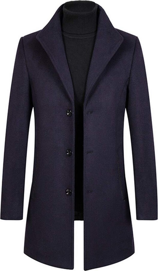 Allthemen Mens Winter Coat Wool Coat Mid Length Trench Coat