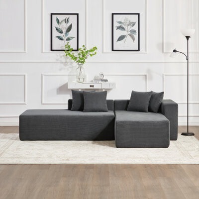 Latitude Run 101-Inch L-Shaped Modular Sofa With Deep Seating No Assembly High-Density Foam And Steel Springs Ideal For Living Rooms And Apartments