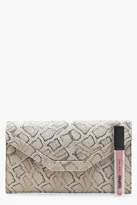 Thumbnail for your product : boohoo Metallic Faux Snake Envelope Clutch & Chain