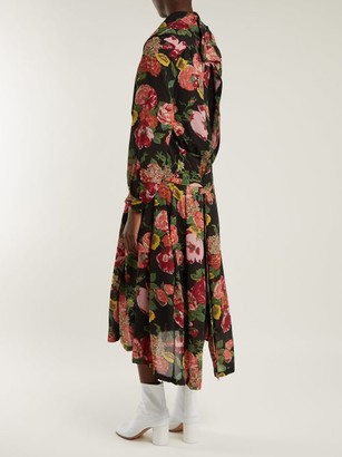 Junya Watanabe Wool-knit Floral-print Georgette Dress - Black Multi