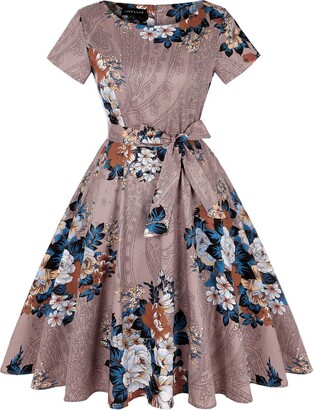 MINTLIMIT Women's Vintage Plain Dress 1950s Floral Spring Retro Rockabilly Cocktail Swing Tea Dresses(Solid Purple