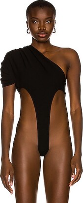Mônot Side Cutout One Shoulder Bodysuit in Black