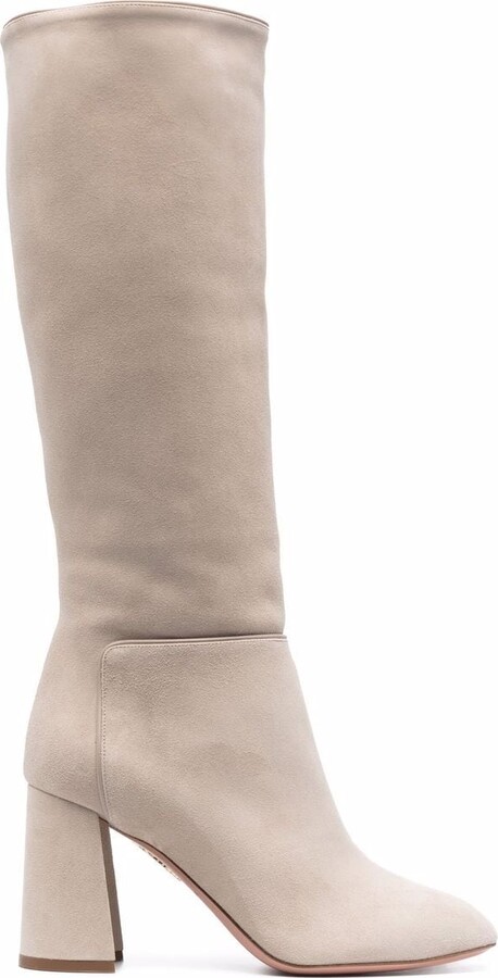 black suede knee high boots block heel