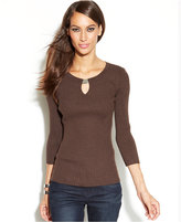 Thumbnail for your product : INC International Concepts Long-Sleeve Ribbed-Knit Keyhole Sweater