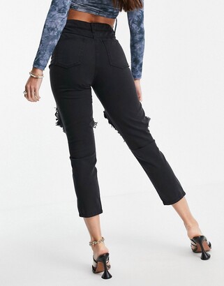 Parisian Tall extreme rip jeans in washed black