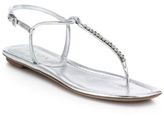 Thumbnail for your product : Prada Swarovski Crystal Flat Metallic Leather Sandals