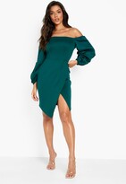 Thumbnail for your product : boohoo Scuba Off The Shoulder Long Sleeve Wrap Mini Dress