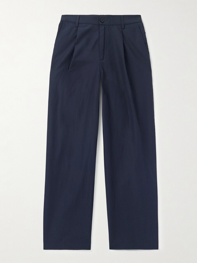 Folk Wide-Leg Pleated Cotton and Linen-Blend Trousers