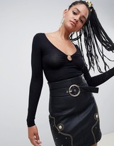Thumbnail for your product : ASOS DESIGN DESIGN leather look mini skirt with studding detail and self belt
