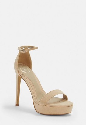 Missguided Nude Faux Suede Simple Strap Platform Heeled Sandals - ShopStyle