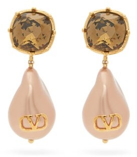 Valentino Garavani - V-logo Faux-pearl & Crystal Drop Earrings 