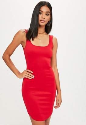 Missguided Red Scuba Square Neck Bodycon Dress, Red