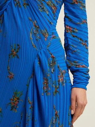 Preen by Thornton Bregazzi Floral-print Pleated Georgette Midi Dress - Blue Multi
