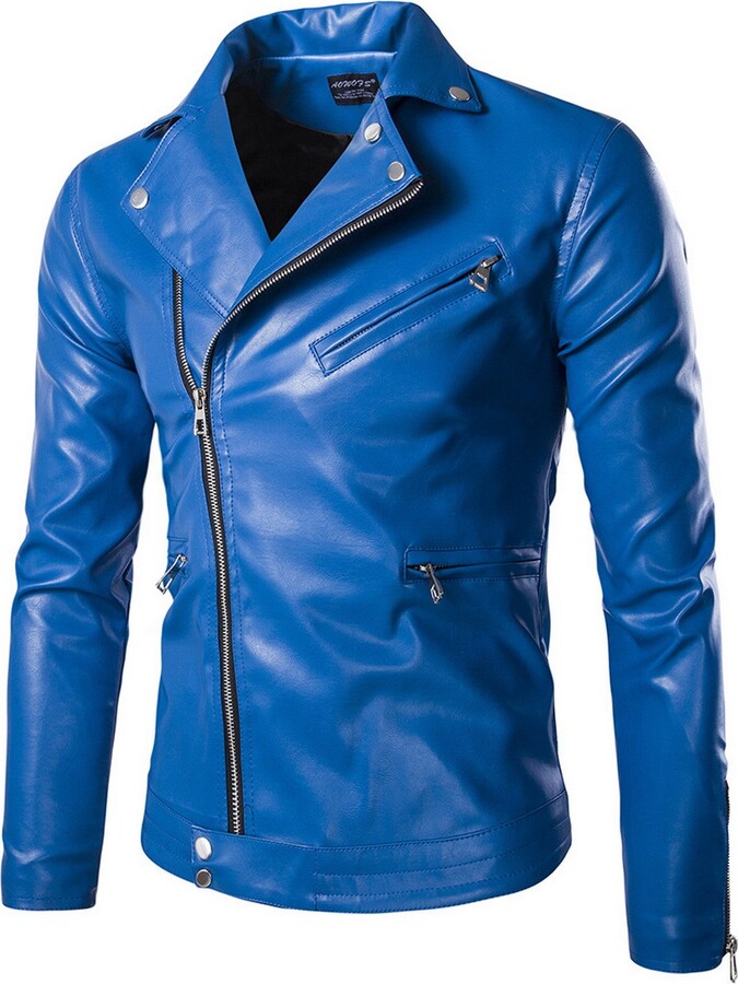navy leather biker jacket uk
