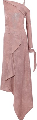 Roland Mouret Bruce One-shoulder Draped Silk-blend Jacquard Midi Dress