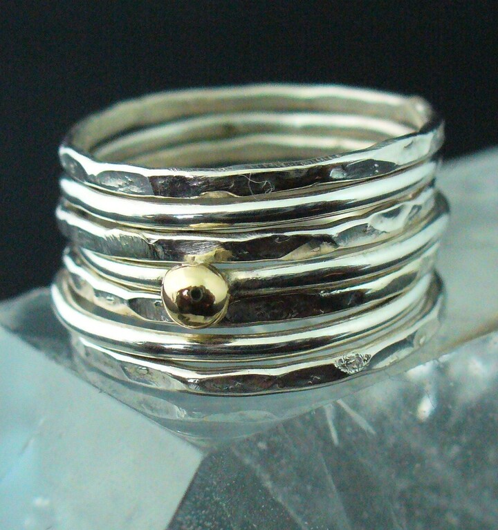 Etsy Sterling Stack Set Mixed Hammered & Polished Stacking Ring Of 7 Rings