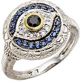 Thumbnail for your product : Judith Ripka Black, White and Blue Sapphire Sterling Silver Evil Eye Ring