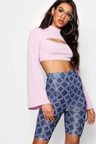 Thumbnail for your product : boohoo Rib Bell Sleeve Crop Top